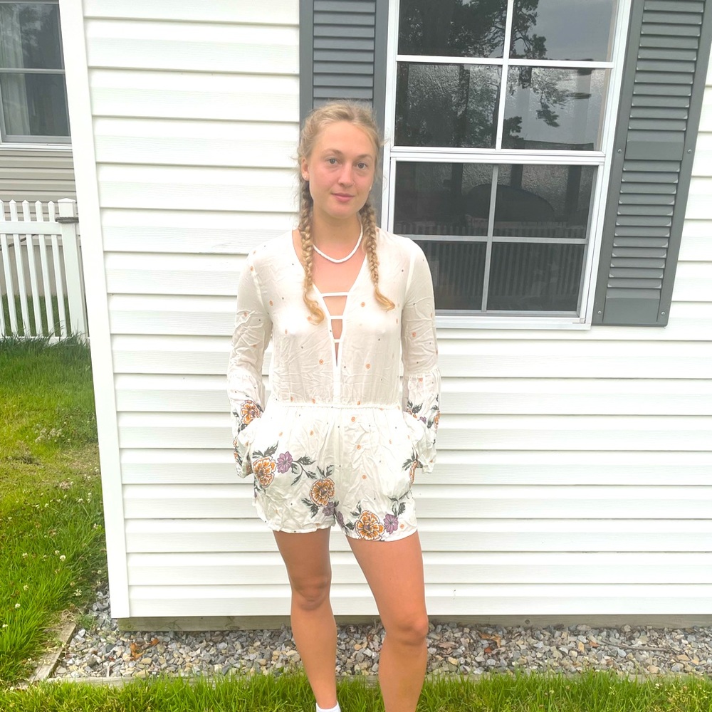White and floral Romper